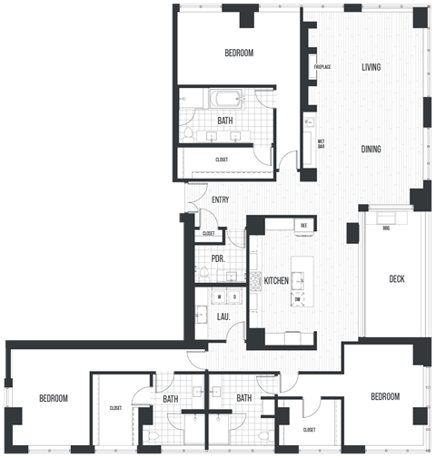 Floor plan for 3 beds, 3.5 baths, 2933 sqft